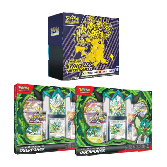 Pack : 1 ETB EV8 Etincelles Déferlantes + 2 Coffrets Ogerpon EX - FR